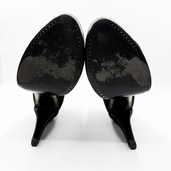 Chanel CC Cap Toe Black Suede Leather Ankle Boots Heels EU 39.5 - Picture 10 of 13